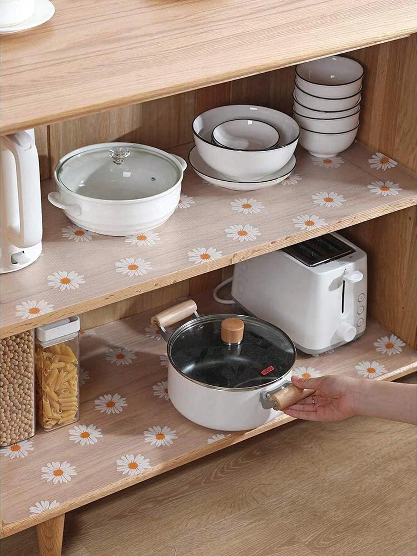 Daisy Shelf Liner Roll Non Adhesive EVA Waterproof Mat for Kitchen Cabinets and Fridge Organization