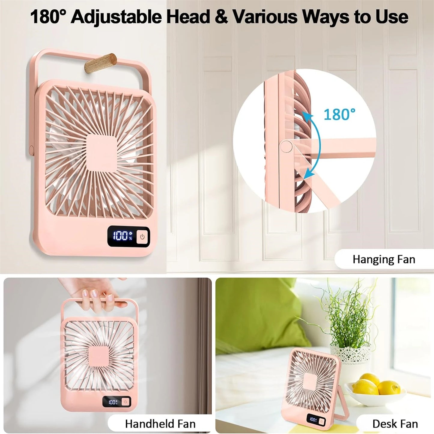 Portable USB Rechargeable Desk Fan With 180º Tilt And 5 Speeds