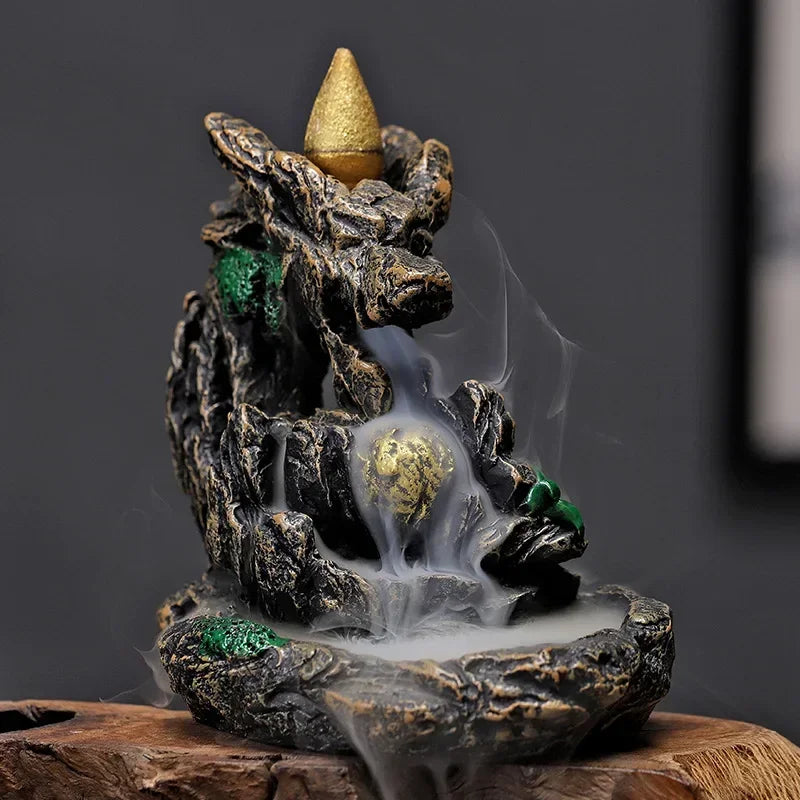 1pc Resin Auspicious Dragon Spitting Incense Burner Waterfall Backflow Holder Home Decor