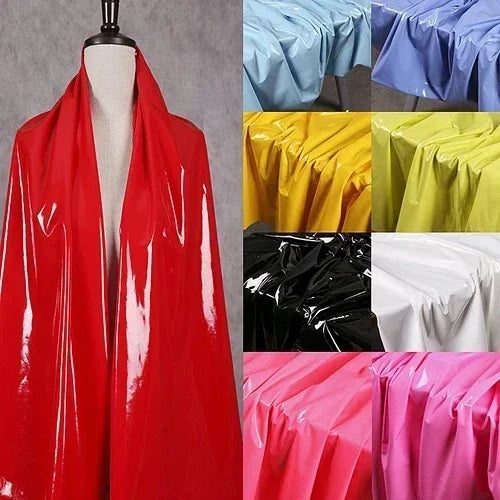 50x145cm Shiny Glossy Soft Leather Fabric Elastic Faux PU for DIY Sewing Dresses and Accessories