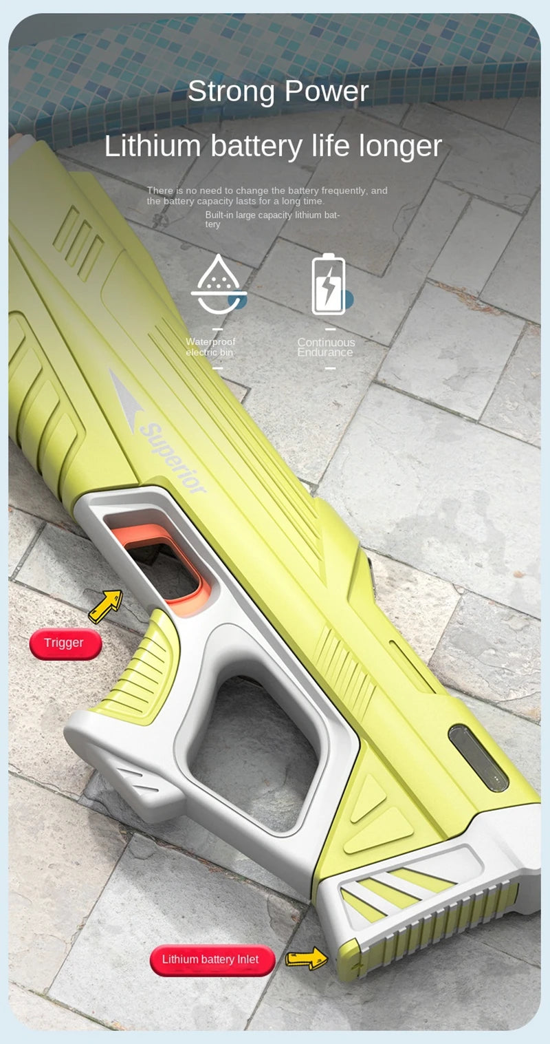 Full Automatic Electric Water Gun 43cm Portable Summer Toy for Kids and Adults Outdoor Water Battles