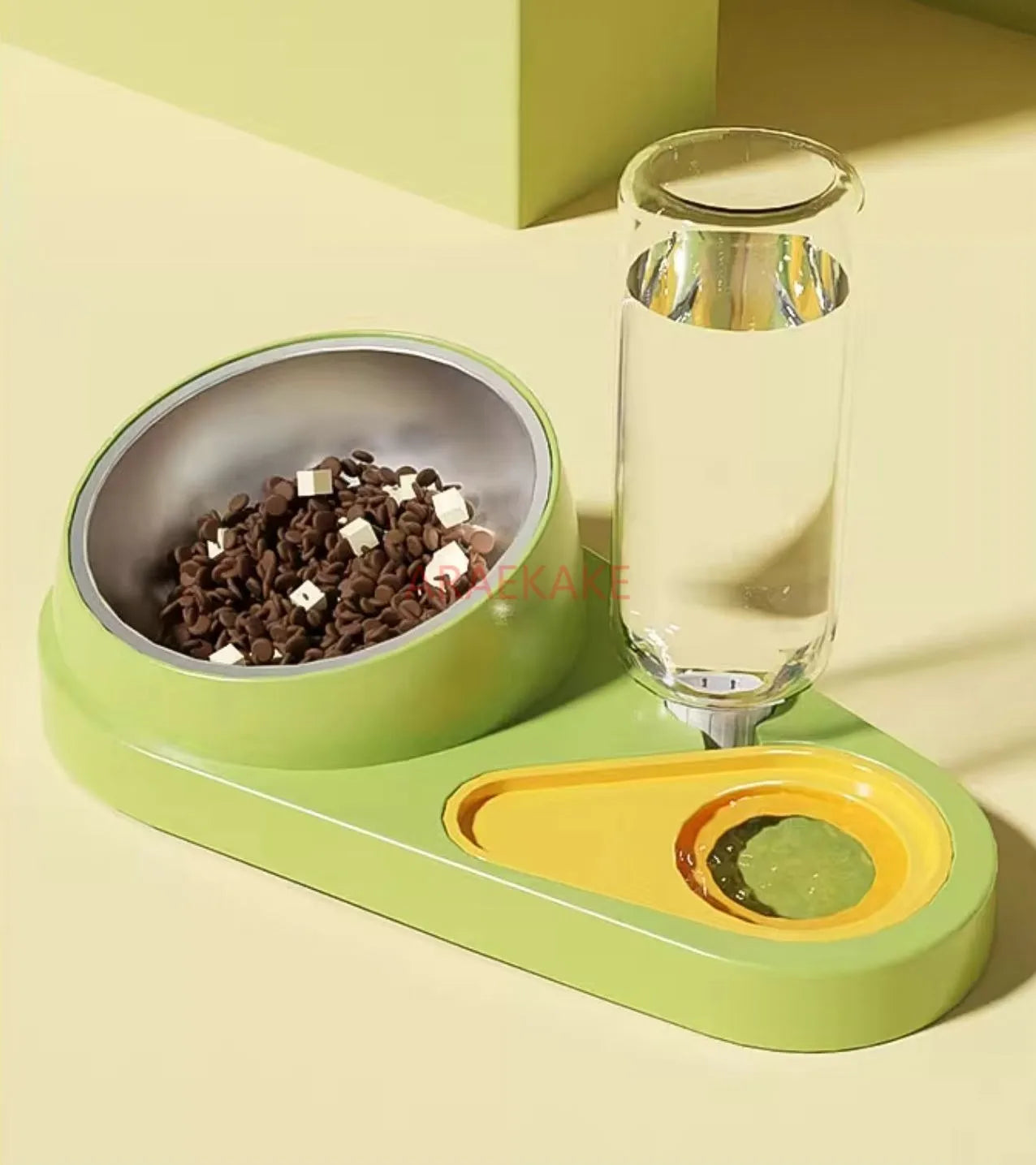 1pcs 2-in-1 automatic cat and dog food dispenser with 15 Β° neck protection feeding bowl