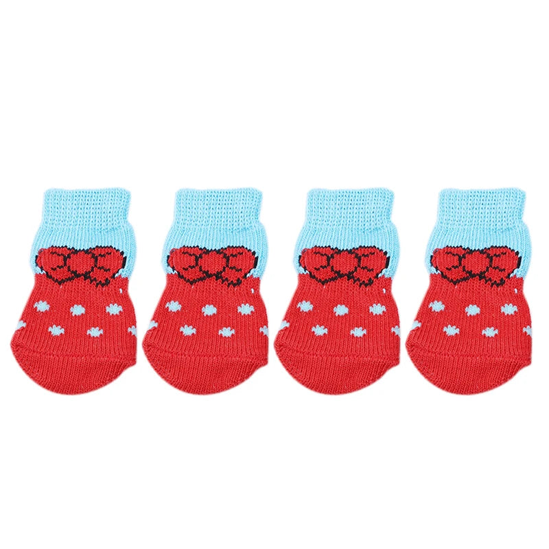 4Pcs Cute Pet Dog Socks with Print Anti-Slip Cats Puppy Shoes Paw Protector Products for Small Breeds Spitz York Dogs Chihuahua