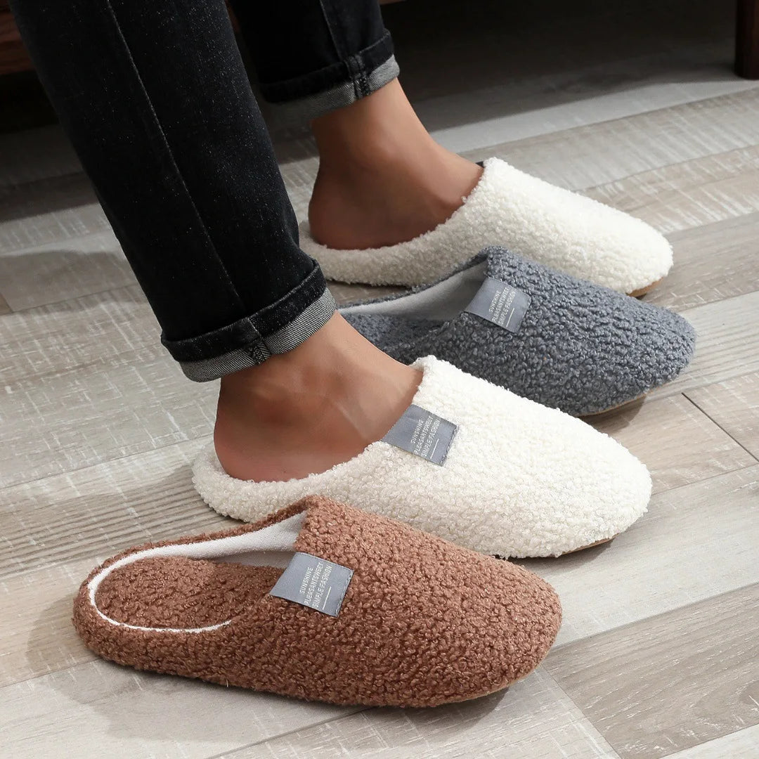 Couples Home Slippers Soft Fur Warm Indoor Flat Slides