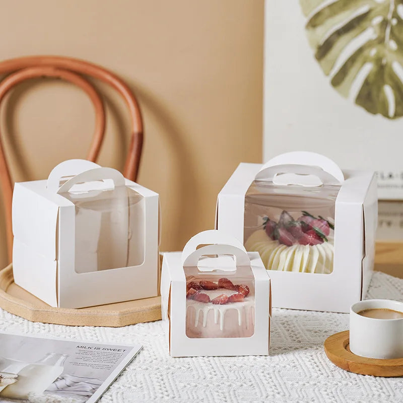 5 or 10 Pack Window Cake Packaging Boxes Portable Paper Gift Boxes for Weddings Birthdays and Baby Showers