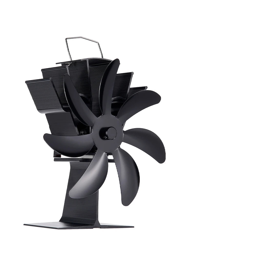 Ventilador de estufa de 7 aspas, ventilador de chimenea alimentado por calor, quemador de leña, ventilador ecológico de aleación de aluminio, hogar silencioso, distribución eficiente del calor