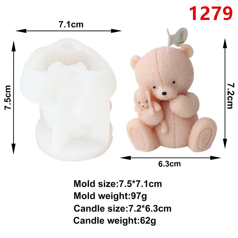 3D Cute Cartoon Bear Silicone Candle Mold for DIY Mini Bear Decor