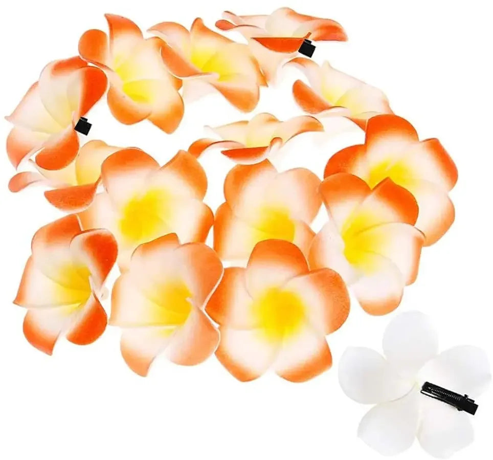 50Pcs 2.4 Inch White Foam Hawaiian Frangipani Artificial Plumeria Flower Hair Clips for Tropical Home Decor and Beach Party Decorations
