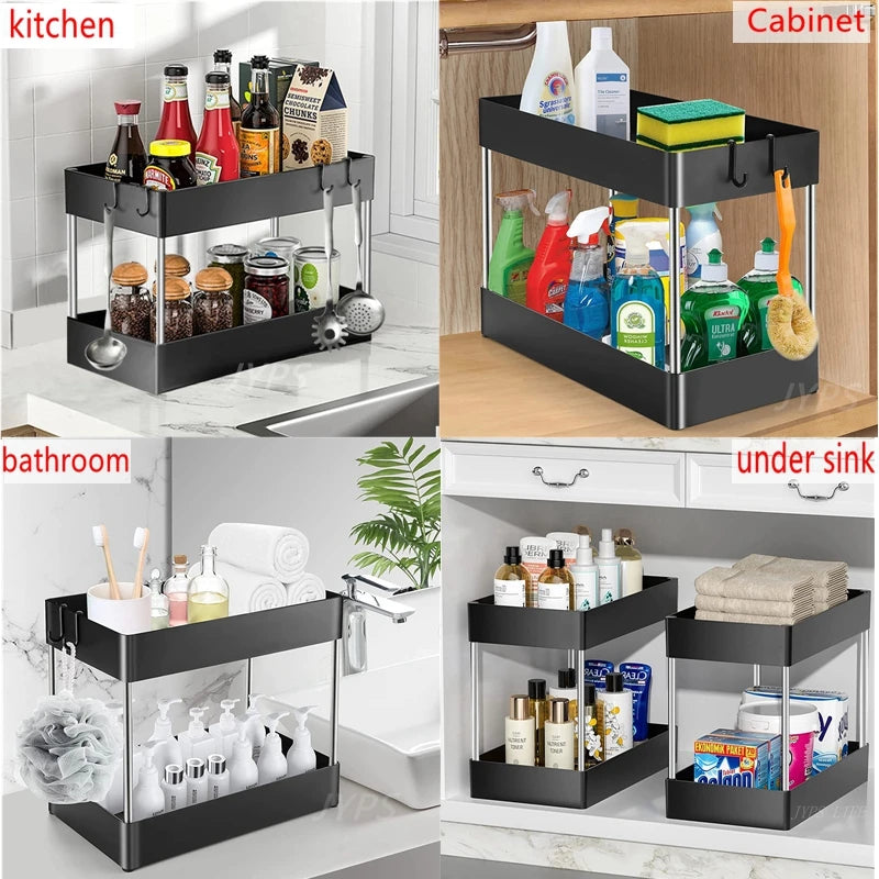 1/2 Pcs Under Sink Storage Organizer 2 Tier Drawer Rack