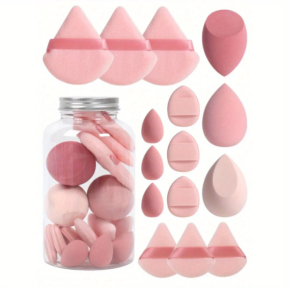 15pcs Makeup Sponge Set With Storage Jar For Flawless Application