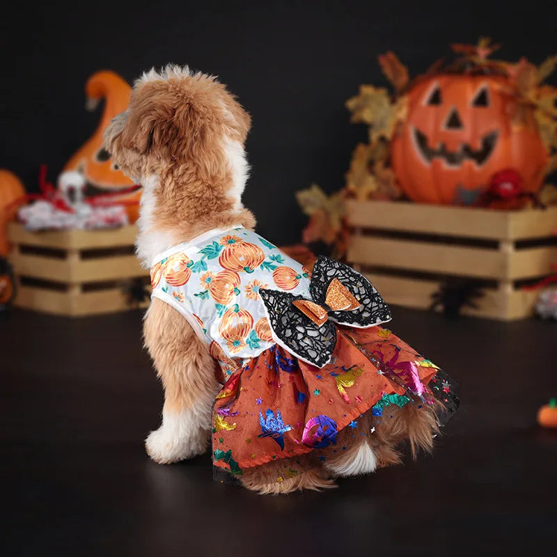 Halloween Dog Dress Pumpkin Pet Costume Party Outfit for Small Medium Large Dogs
