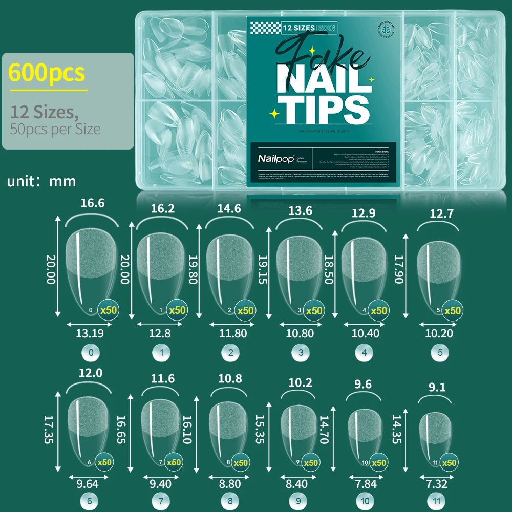 Nailpop 600PCS Full Cover Medium Length Ballerina Nail Tips