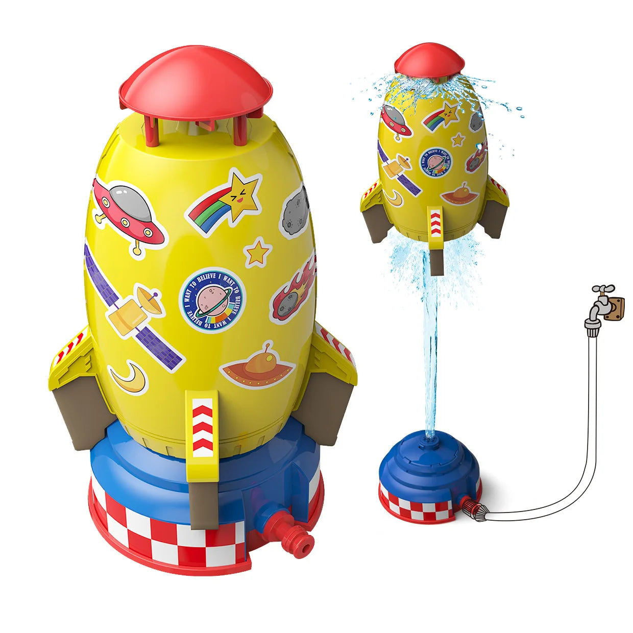 Flying Jet Rocket Fountain Sprinkler Water Toy for Kids 360 Degree Rotating Outdoor Pool Fun