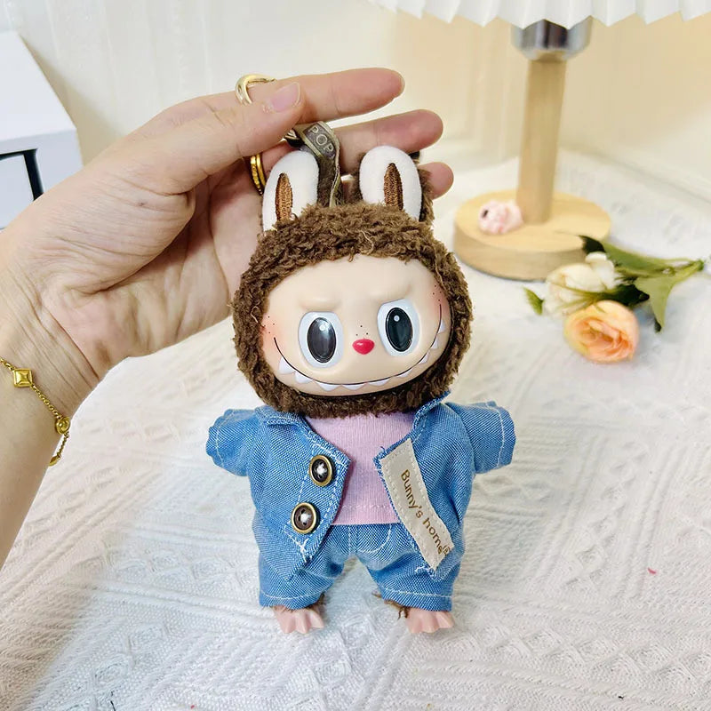17cm Cute Mini Plush Doll Shark Onesie Clothes Outfit Accessories for Kpop Exo Labubu Dolls