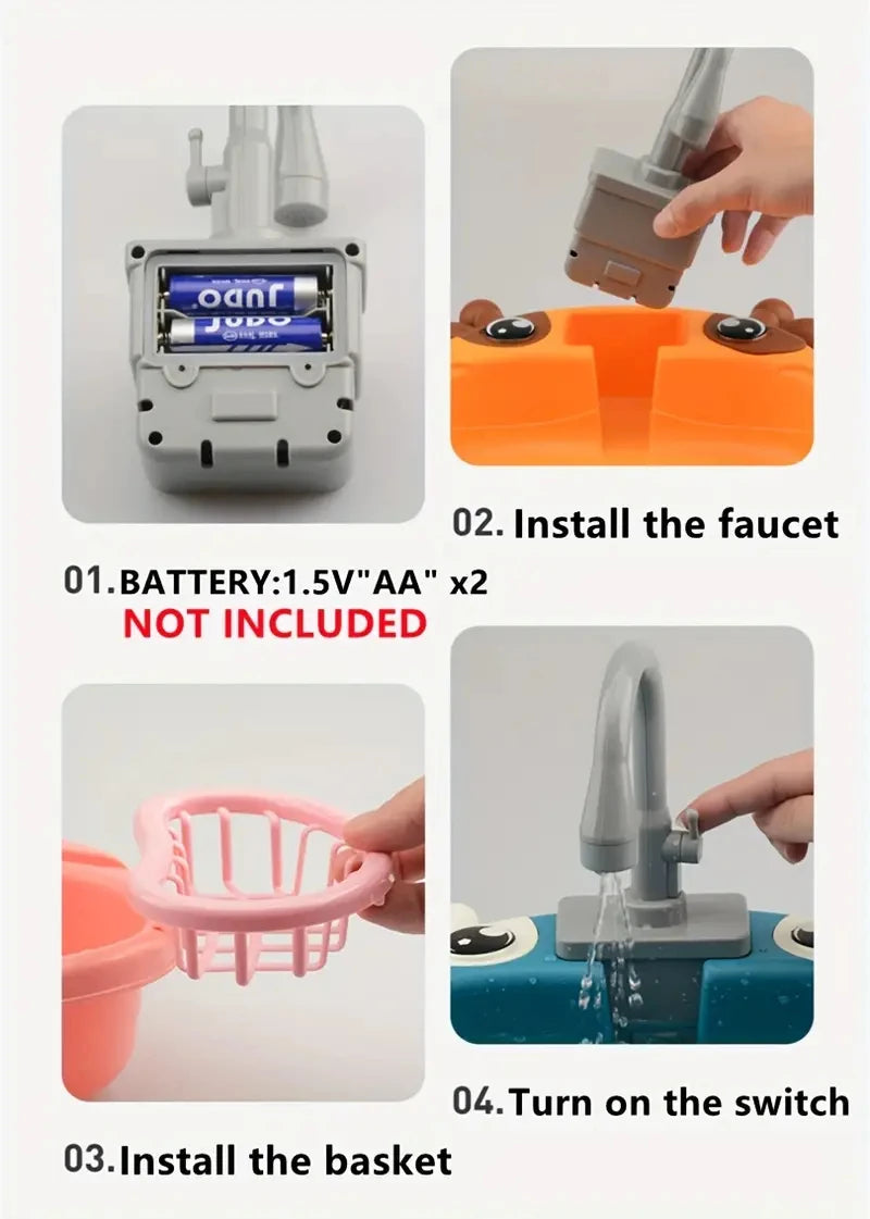 Play House Kitchen Simulation Set with Electric Faucet for Parent-Child Interaction