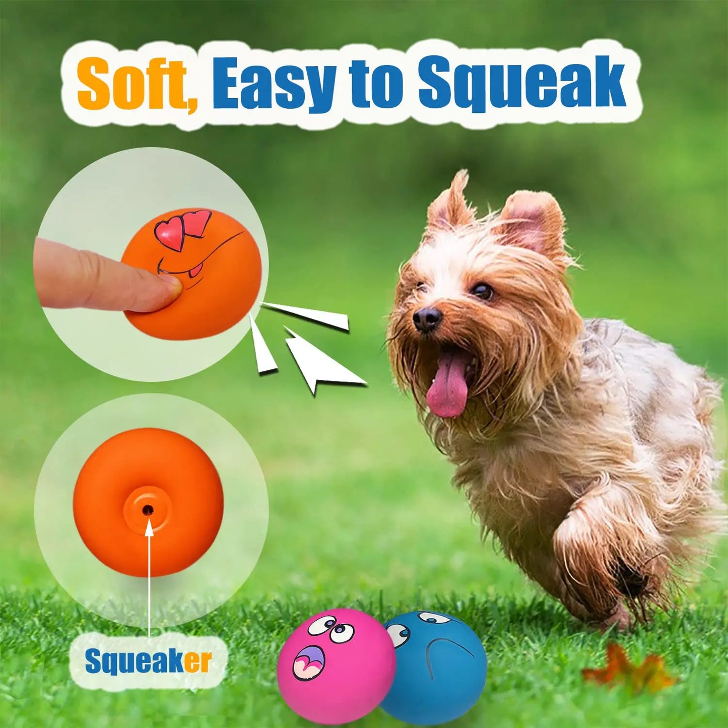 6PCS Latex Dog Squeaky Toys - Chewing Balls with Funny Faces | Interactive Fetch Training for Puppies