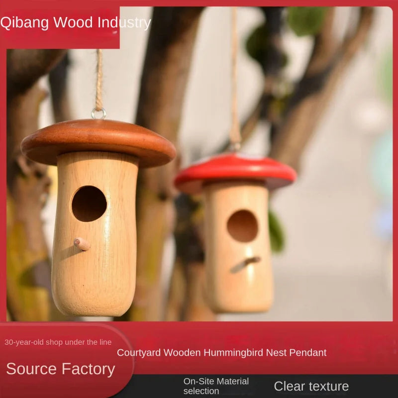 New Bird Nest Hanging Mini Decoration Hummingbird Nests Outdoor Garden Courtyard Wooden Hanging Ornament Craft