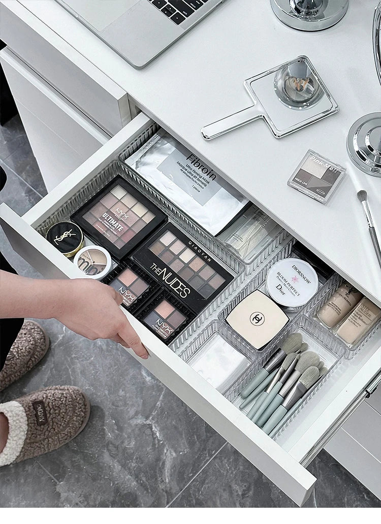 Clear Plastic Drawer Organizers Set for Bathroom and Vanity Storage Bins