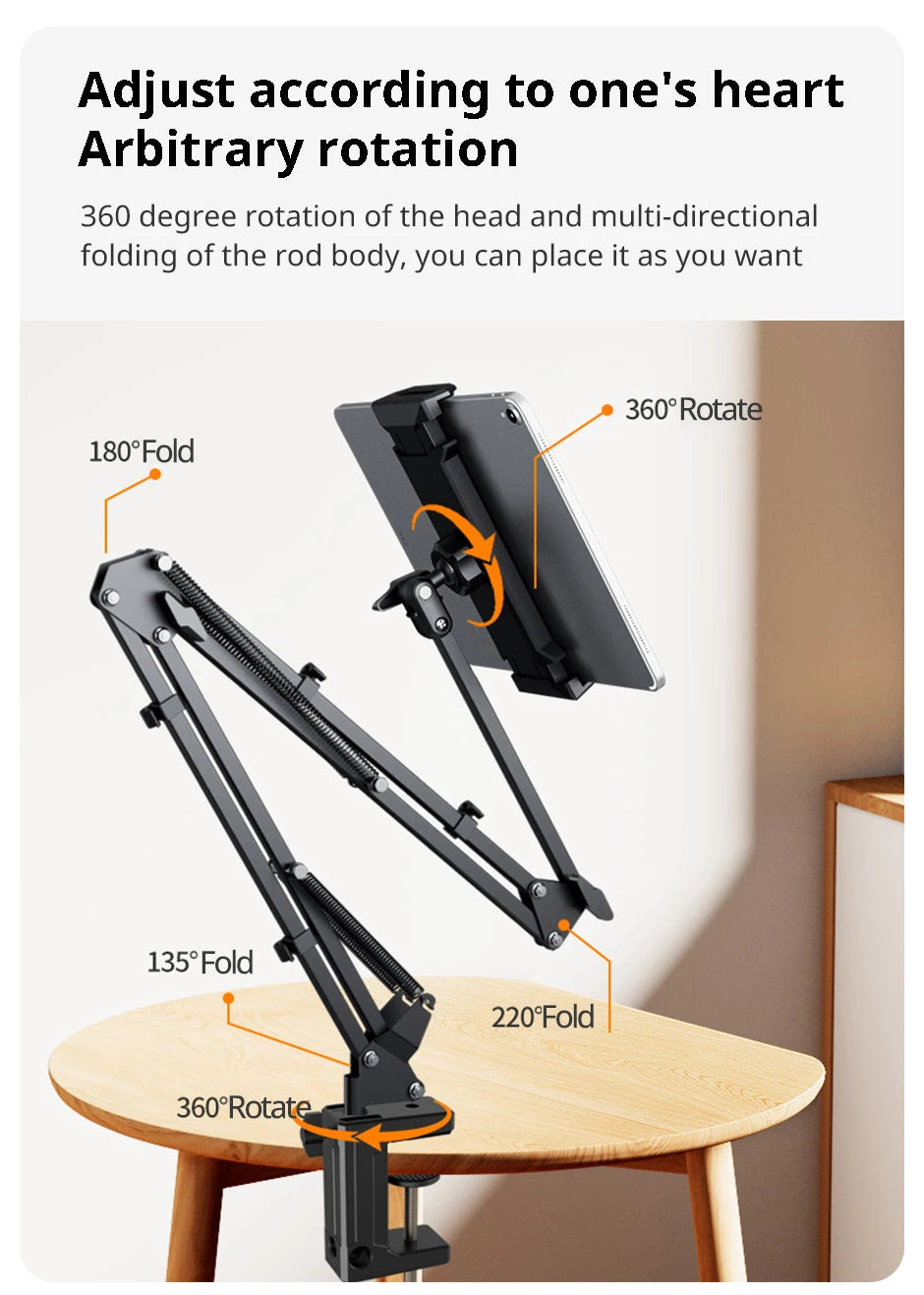 Soporte para tableta con rotación de 360°, soporte para teléfono de escritorio con brazo de aluminio para iPad Pro Air Mini 4~11 Xiaomi Lenovo Samsung Tab Holde