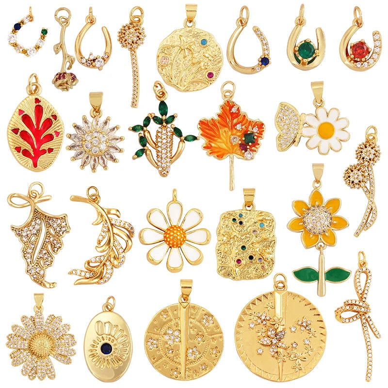 Sweet Colorful Sun Rose Flower Charm Pendant 18K Gold Necklace