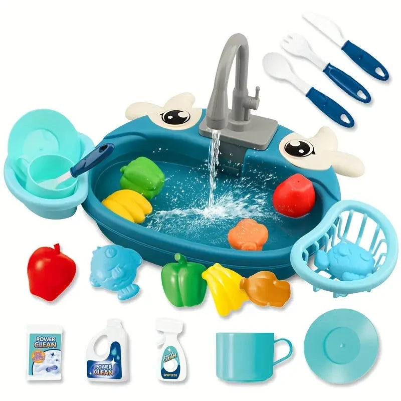 Play House Kitchen Simulation Set with Electric Faucet for Parent-Child Interaction