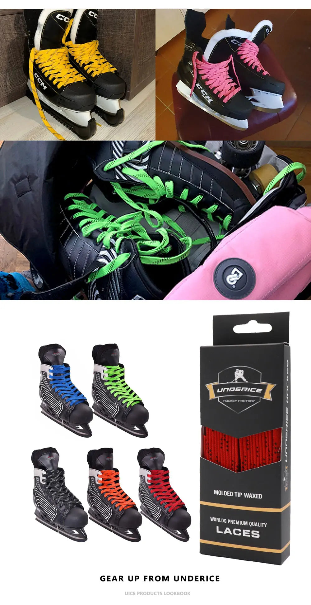 Ice Hockey Skate Laces 84-120inch Waxed Dual Layer Braid