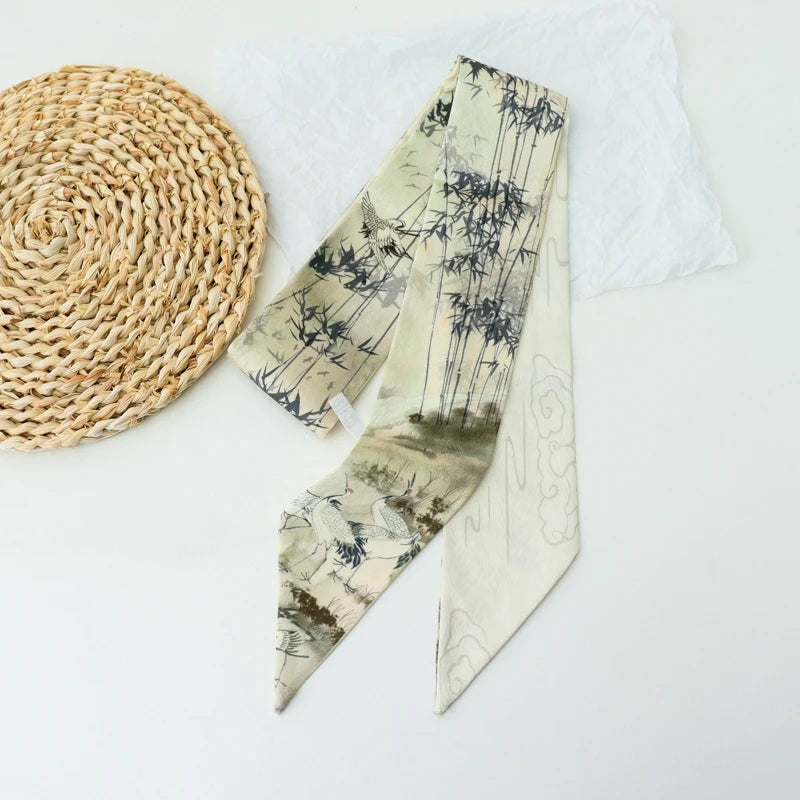 Retro Print Long Skinny Neckerchief Scarves for Women