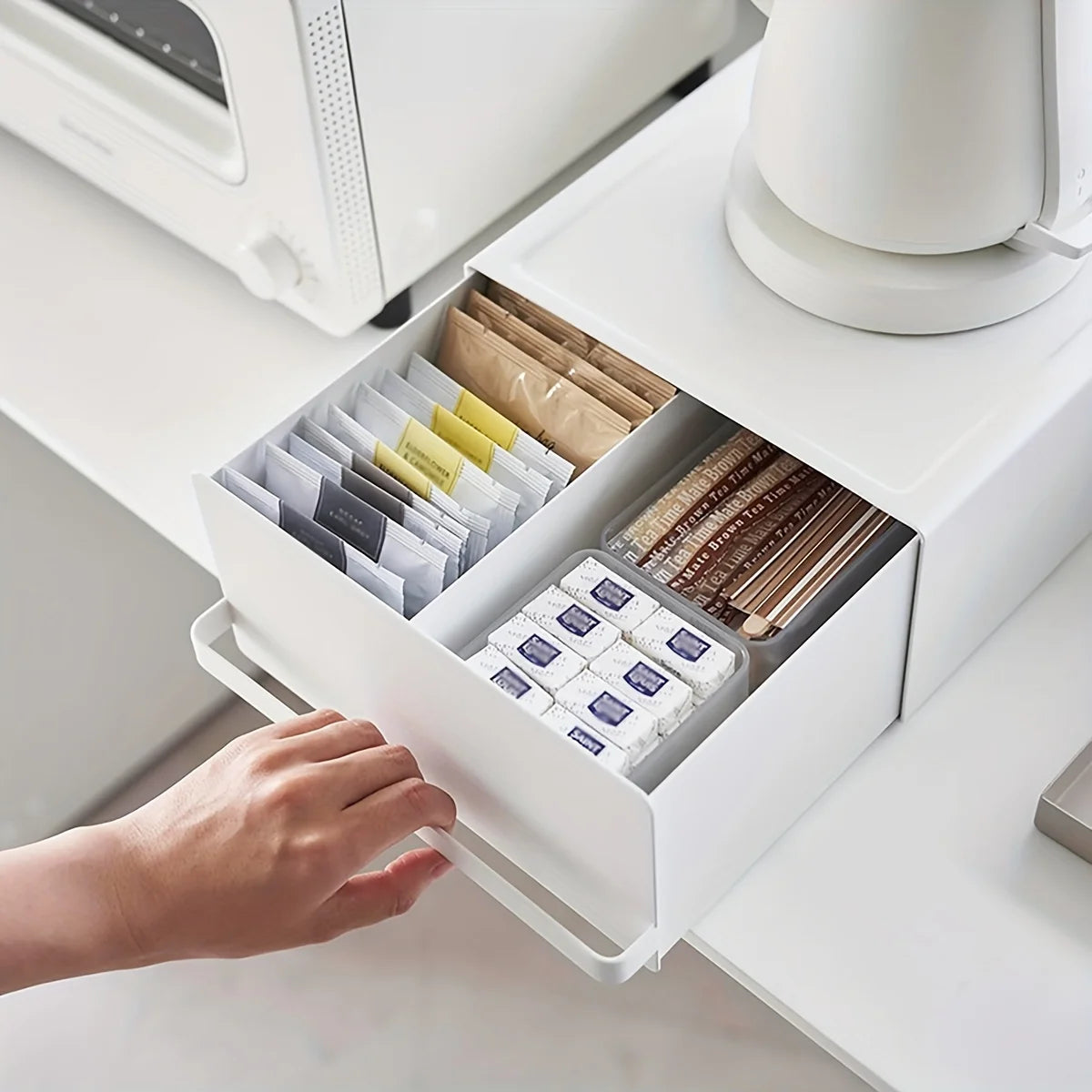 1pc Kitchen Countertop Metal Storage Box with Drawer Organizer