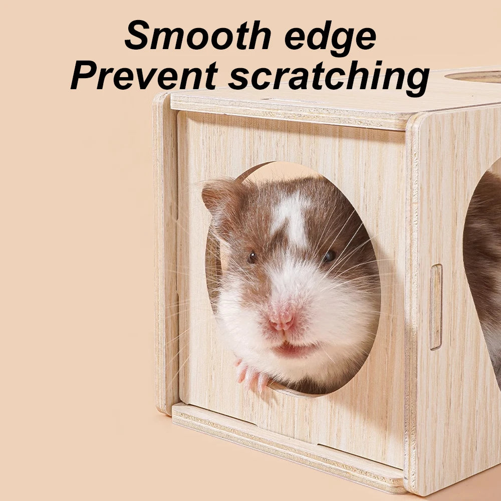 1 pc Wooden Hamster Tunnel Escape Toy Maze Hideout Tube Chew Toys Teeth Grinding Toys for Small Animal Pet Hamsters Guinea Pigs