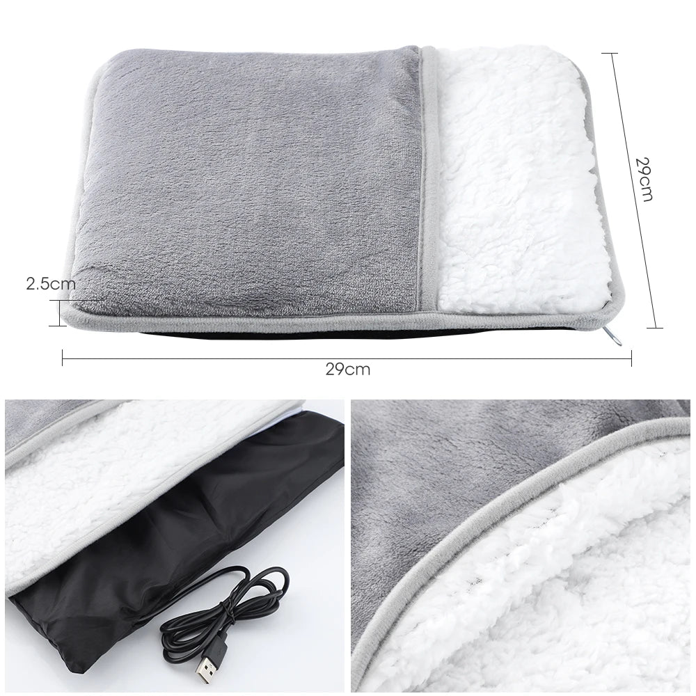USB Foot Heating Pad - Soft Plush Washable Foot Warmer for Cozy Winter Comfort