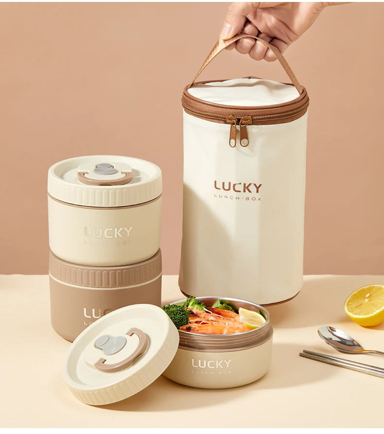 WORTHBUY Portable 304 Stainless Steel Insulated Bento Lunch Box With Thermal Bag Cutlery Leak Proof Container Set