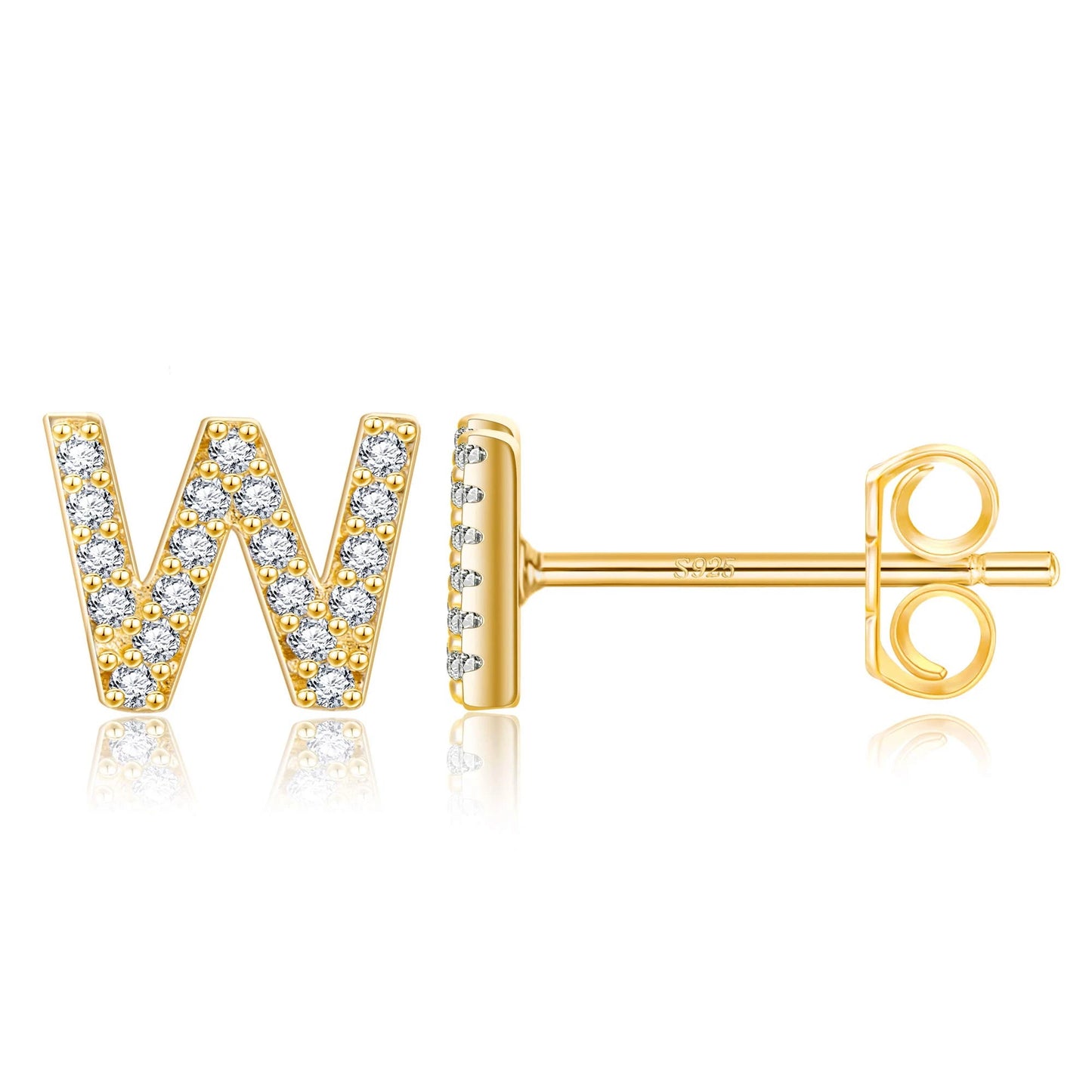 Simple Metal 925 Sterling Silver Letter Earrings with Zircon