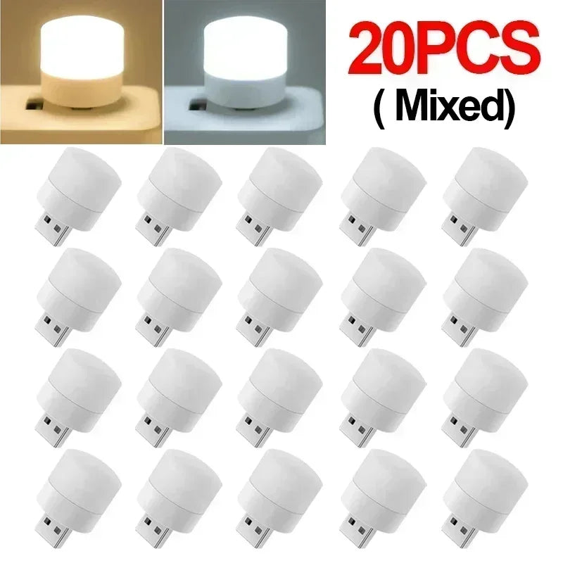 1-20Pcs Mini USB Night Light Warm White Eye Protection LED Lamp
