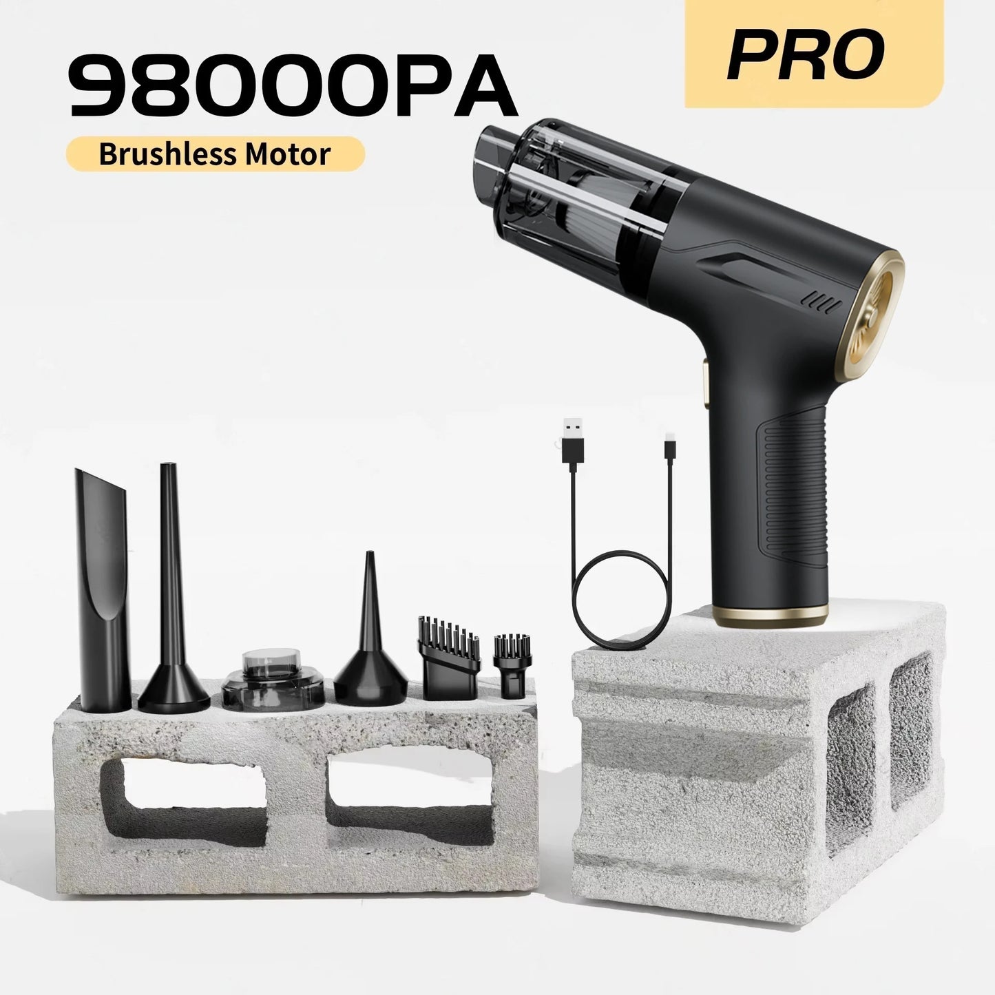 CENRR 98000PA Car Vacuum Cleaner Portable Wireless Strong Suction