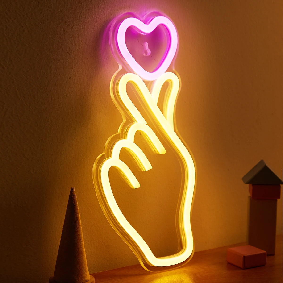 Chi-buy LED Neon Hand Heart USB Night Light 3D Wall Art Decor