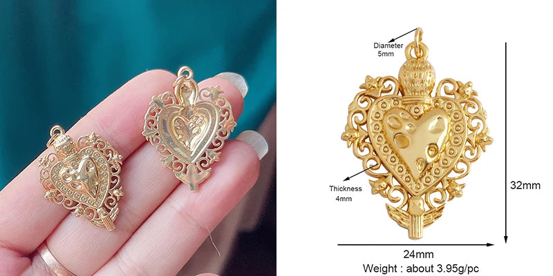 New Sacred Red Heart Charm Pendant 18K Gold Plated Zircon