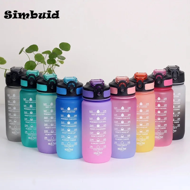 600ML Sports Water Bottle with Time Marker Leak-proof Fitness Cup