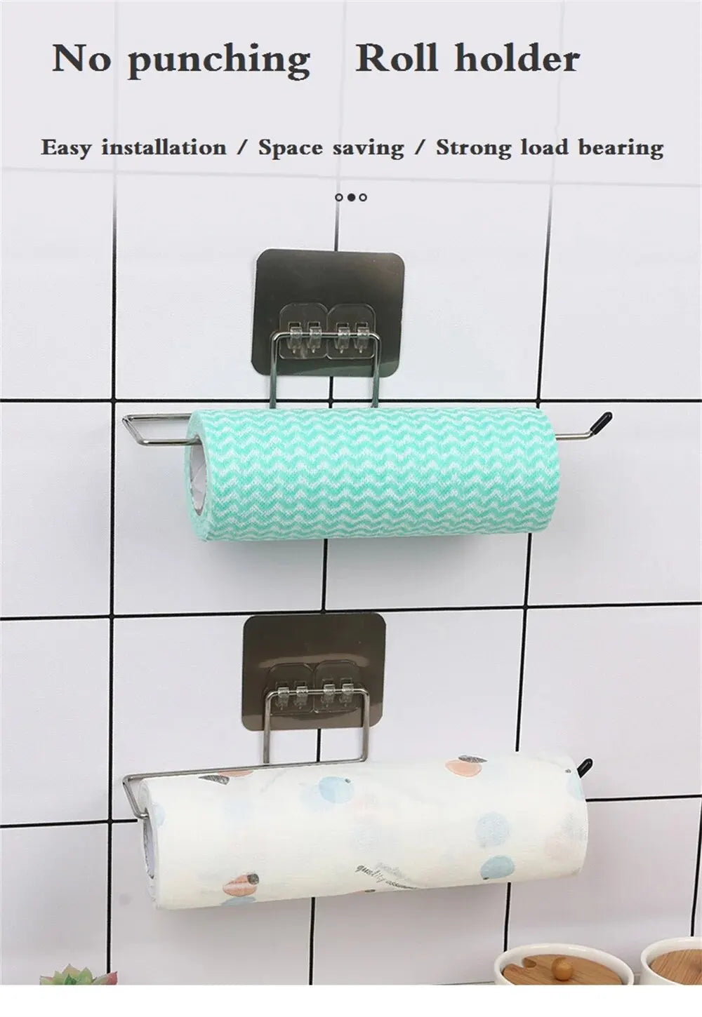 2PCS Kitchen Paper Towel Holder Adhesive Rack for Storage