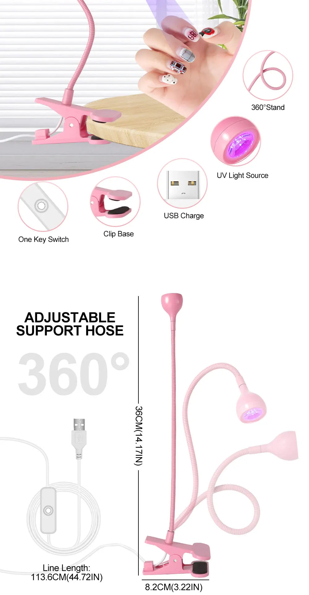 UV LED Light for Nails Drying Lamp Mini USB Clip-on Dryer