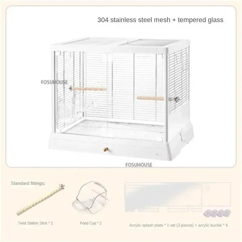 Home Luxury Parrot Cage Pet Breeding CagePanoramic Glass High-definition Transparent Bird Cages Outdoor Portable Budgie Cage W