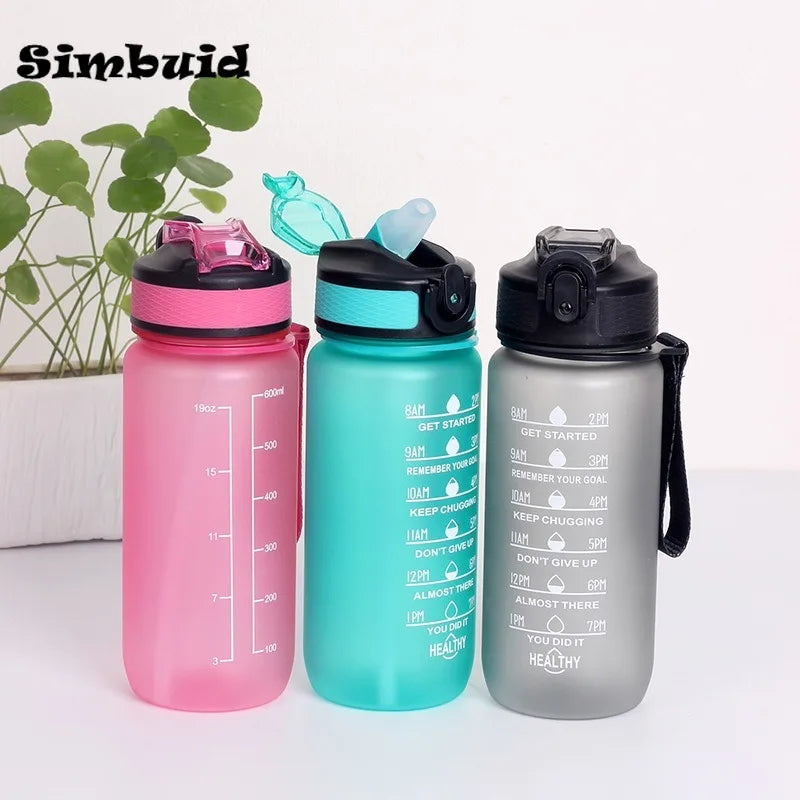 600ML Sports Water Bottle with Time Marker Leak-proof Fitness Cup