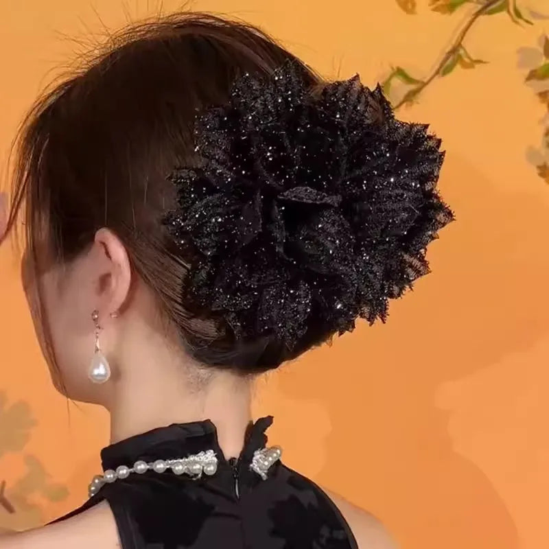 Korean Style Black Mesh Flower Hair Clip for Women