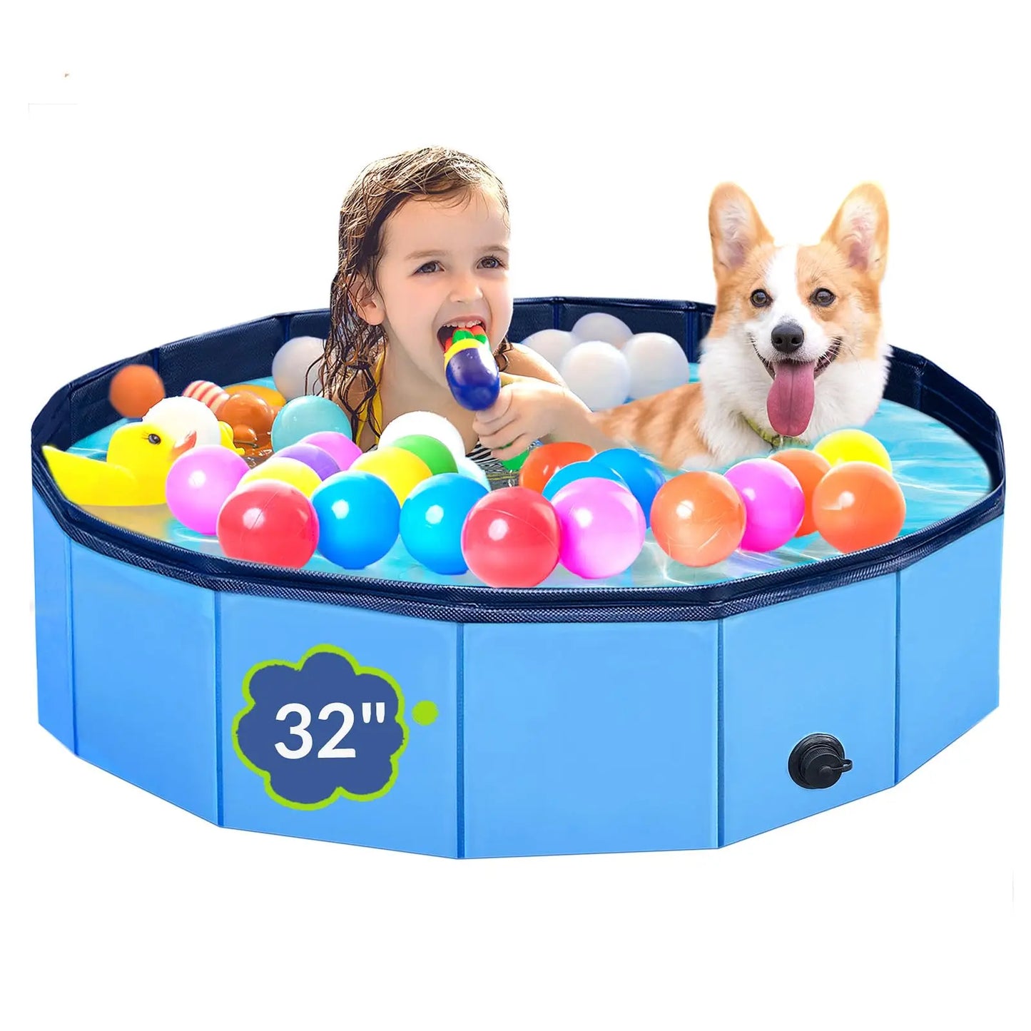 Foldable Dog Pool for Small Pets Quick Setup and Drain Hole Durable Waterproof PVC 32x8 Inches