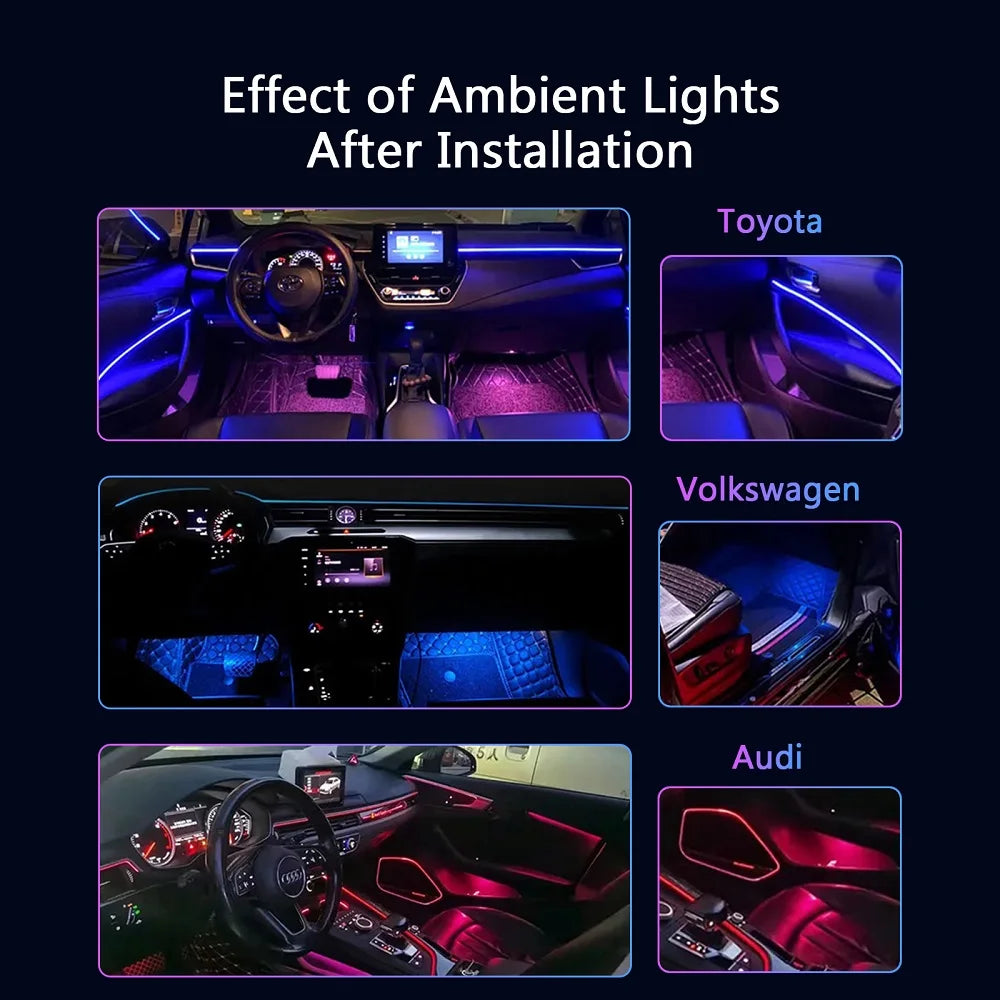 Universal Car Ambient Light Kit With Wireless APP Control 256 RGB Dream Color LED Neon Footlight Accessories