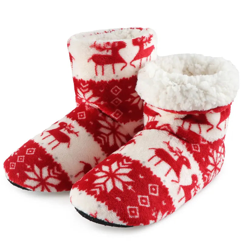 Winter Socks Shoes Woman Christmas Elk Slippers Warm Plush