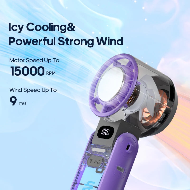 Foldable Handheld Turbo Fan – 3600mAh Rechargeable, 100-Speed Cooling for Outdoor Use