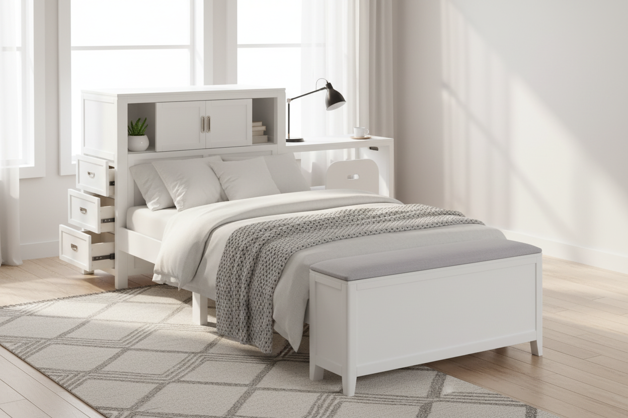 Youth Explorer Twin Bookcase Platform Bed by Homelegance - White