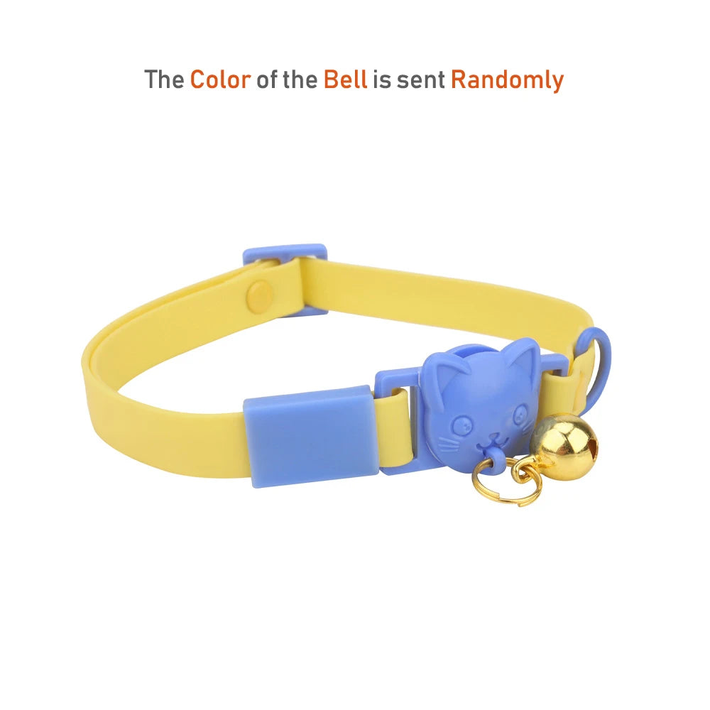Pet Cat Collar Necklace With Small Bell PVC Waterproof Adjustable Kitten Collar Candy Color