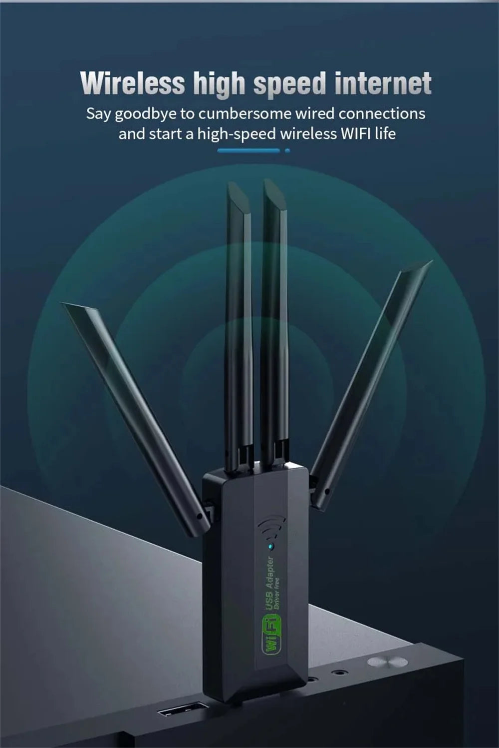 Dual Band USB WiFi 1200Mbps Adapter with 4 Antennas