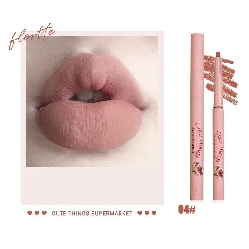 Flortte Waterproof Matte Lipliner Lip Pencil Double Ended Moisturizing Contour Tint for Long Lasting Non-Stick Finish